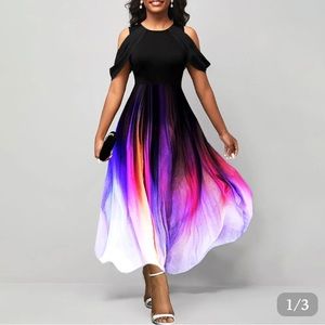 Artistic Cold Shoulder Draped Sleeve Midi Dress